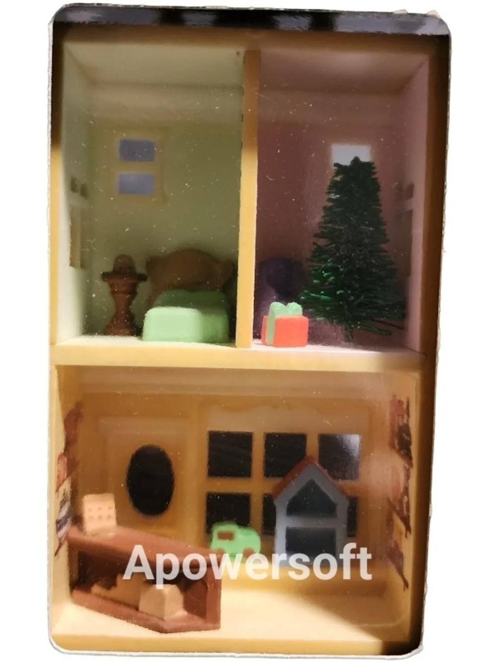 1985 Hallmark Old-Fashioned Toy Shop Ornament in Cream and Green with Brown Roof